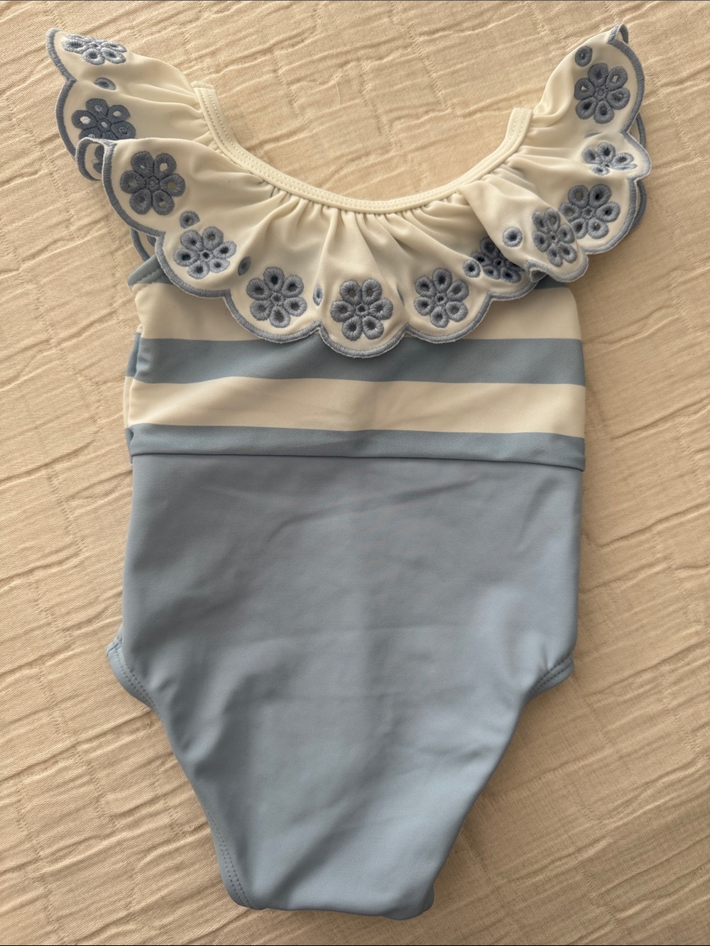Janie and Jack Nautical Ruffled 1 Pc Swimsuit - Lt Blue/White, Size 6-12 months - Picture 2 of 4
